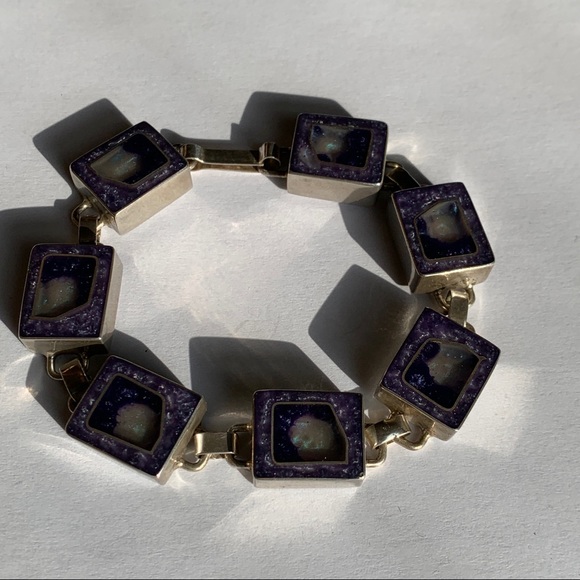 Sterling Silver Statement Bracelet with Blue Resin - Picture 9 of 10